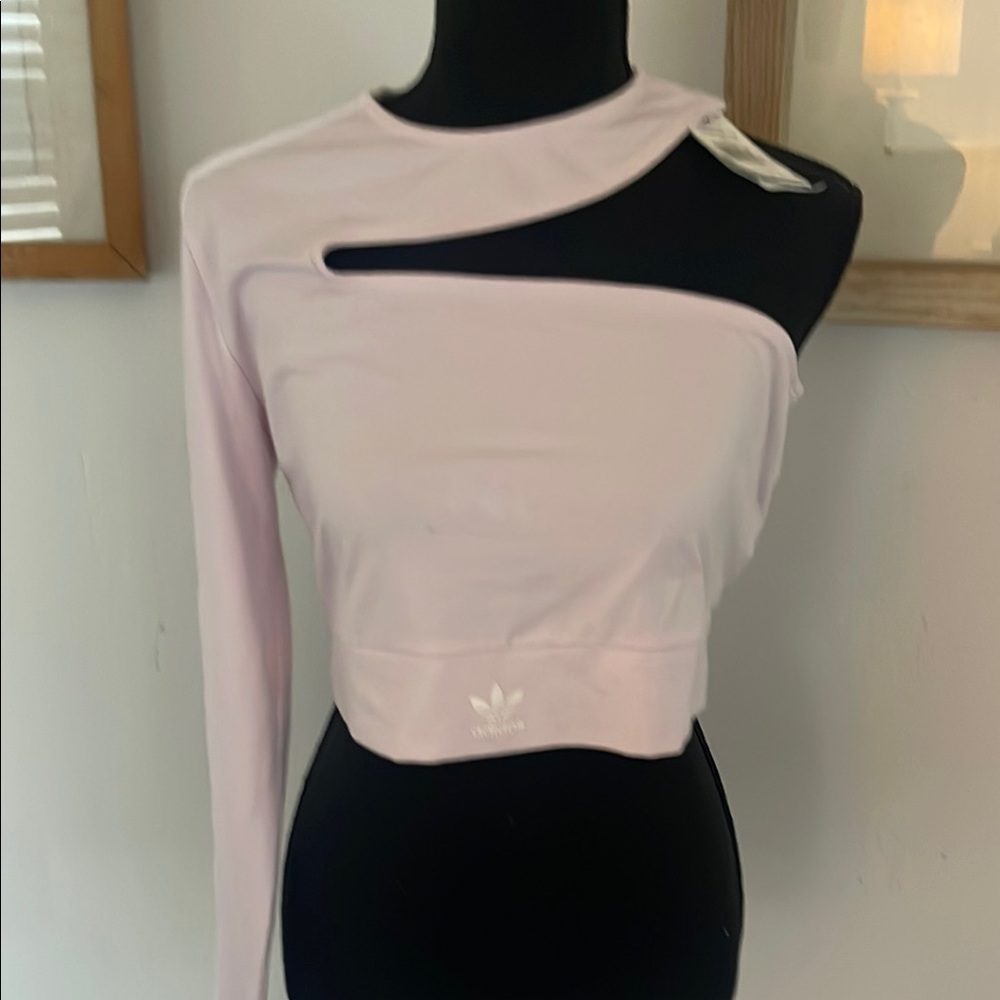 Adidas Pink Asymmetrical Crop Top with Cut-Out Design